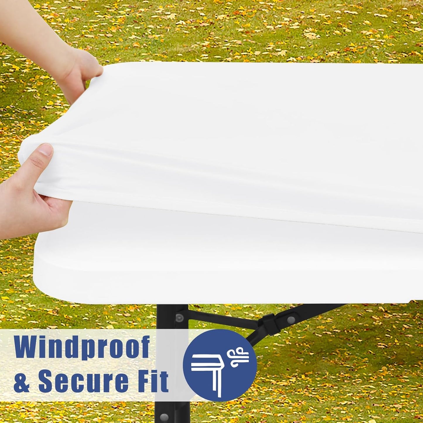 Spandex 6 Foot Rectangle Table Cloth 2 Pack, Elastic Fitted Tablecloths for Picnic, Stretch Washable Patio Table Cover for Outdoor, Camping, Banquet and Parties (White, 30"x72")