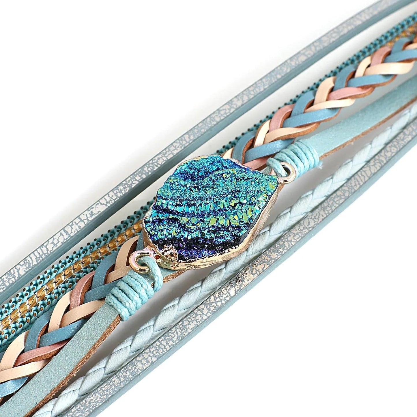 Fesciory Leopard Bracelet for Women, Boho Leather Wrap Multi-Layer Pearl Crystal Bracelet Bangle Jewelry