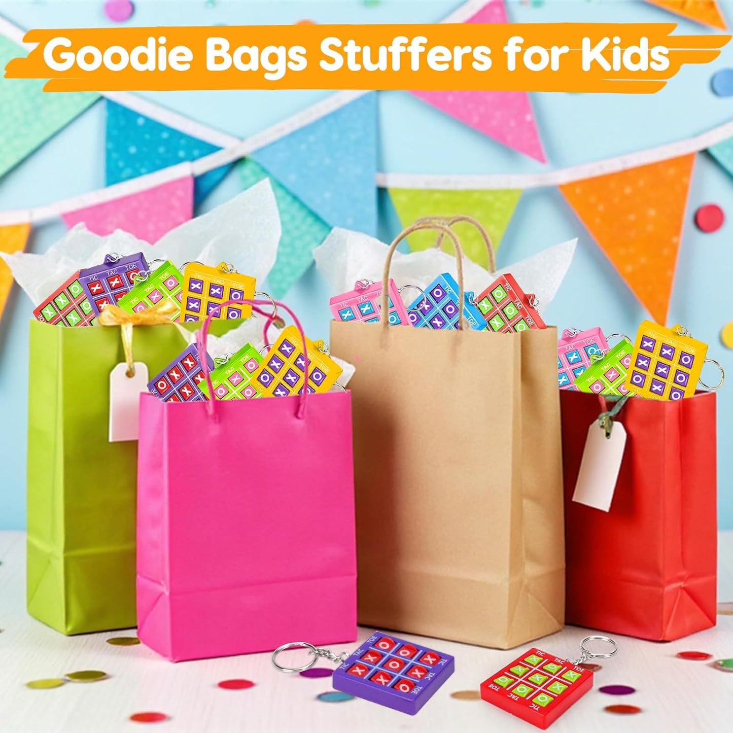 24PCS Tic Tac Toe Game Birthday Party Favors Goodie Treat Bag Christmas Stocking Stuffers for Kids 3-5 4-8 8-12 Classroom Treasure Chest Carnival Prize Box Toys Bulk Keychain Pinata Filler Return Gift