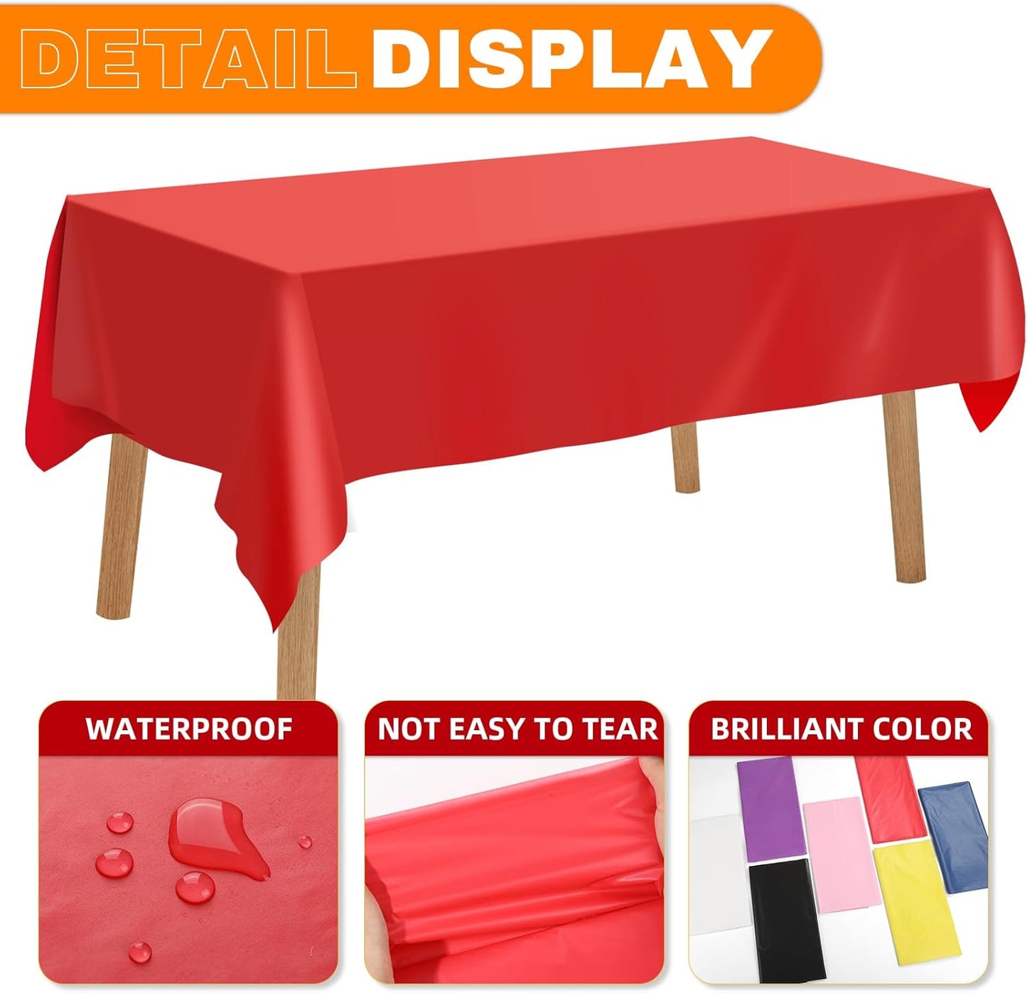 30 Pack Red Plastic Table Cloths Disposable, 54 x 108 Inches Plastic Table Cover for Rectangle Tables, Disposable Tablecloth for Dinning, Parties, BBQ, Wedding, Outdoor