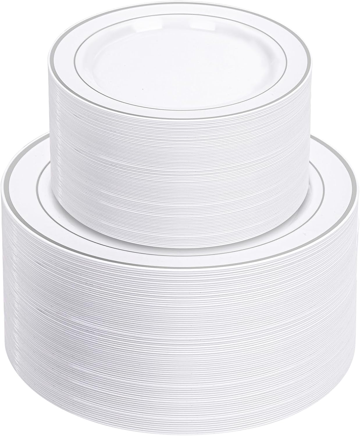 NOCCUR 200PCS Silver Plastic Plates Disposable for 100 Guests - Include 100 Dinner / 100 Dessert Plates Heavy Duty - Ideal for Party, Wedding, Christmas