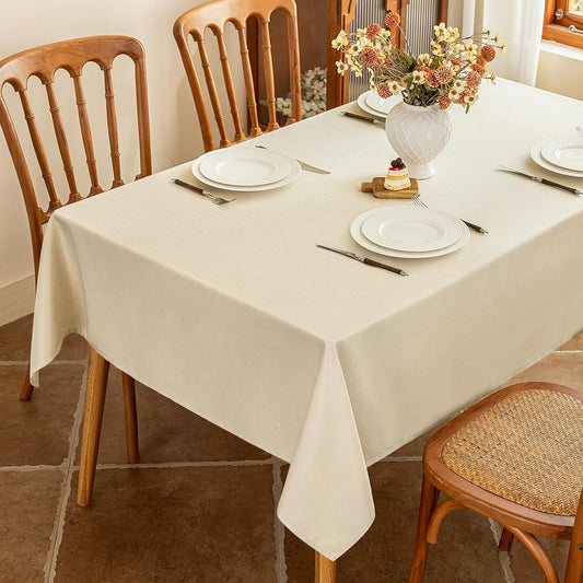 Fabric Rectangle Table Cloth, Faux Linen Textured Water Resistant & Wipeable Rectangular Tablecloth, Anti-Scratch for Dinning Kitchen Party, 60 x 102 Inch, Beige