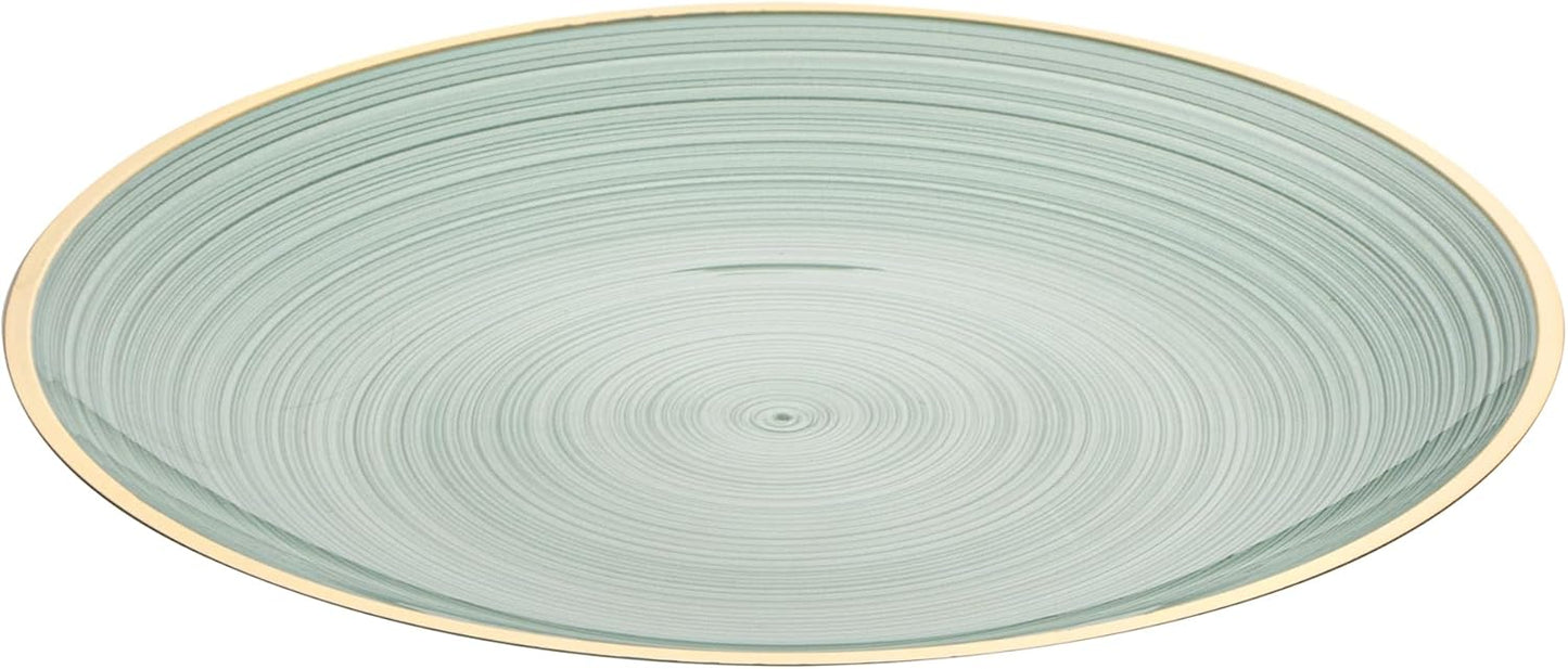 Restaurantware Plastic Plates 100 Pcs 7.25" Gold Rimmed Disposable Plates Heavy-Duty Green Translucent Rippled Plastic Dinner Servers for Party, Weddings, Salads, Desserts, and Appetizers