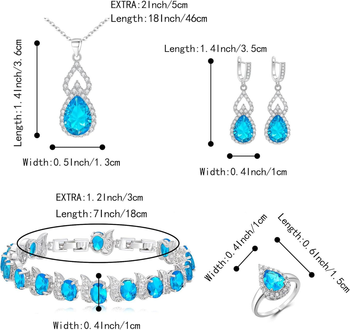 BriLove Wedding Jewelry Set for Women Bride Bridesmaid, Gorgeous Cubic Zirconia Teardrop Necklace Earrings Bracelet Adjustable Ring Jewelry Gift for Birthday/Anniversary/Mother’s Day