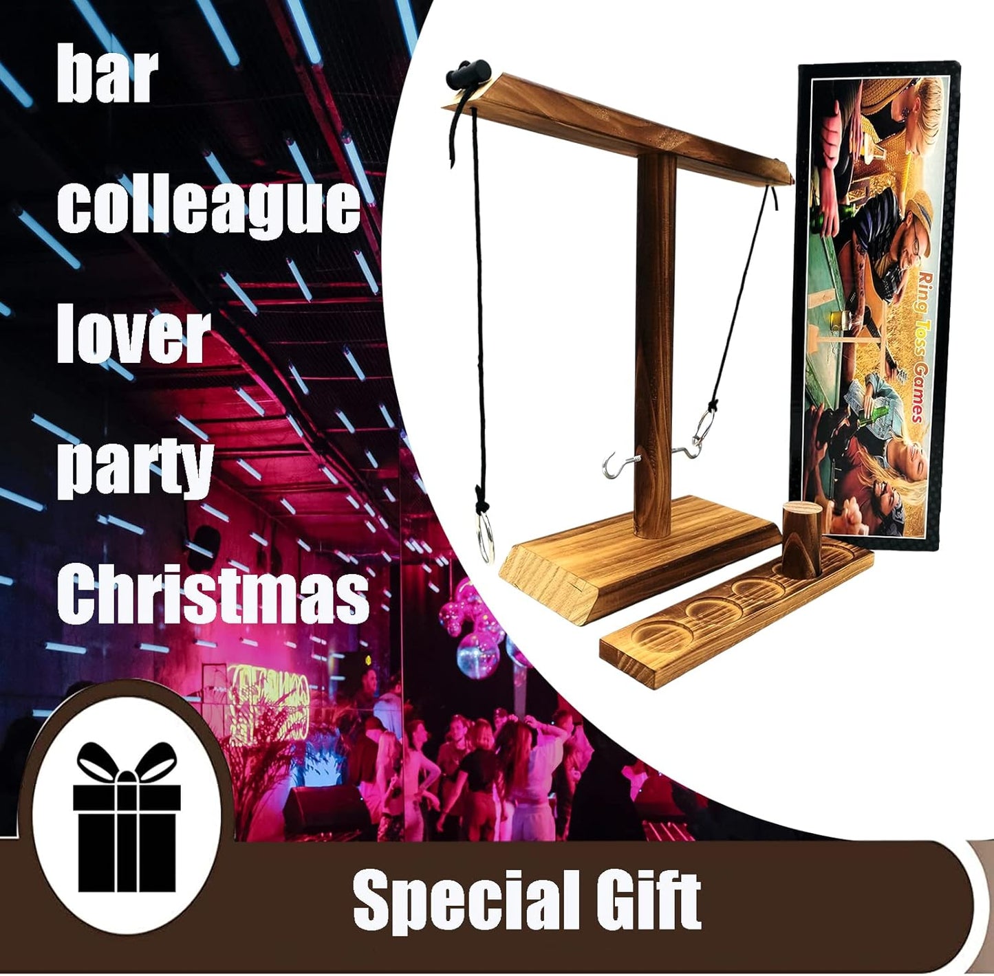 Ring Toss Game for Kids and Adults, Large Base Hook and Ring Game, Family-Friendly Indoor Holiday Fun or Outdoor Patio Games, White Elephant Gifts