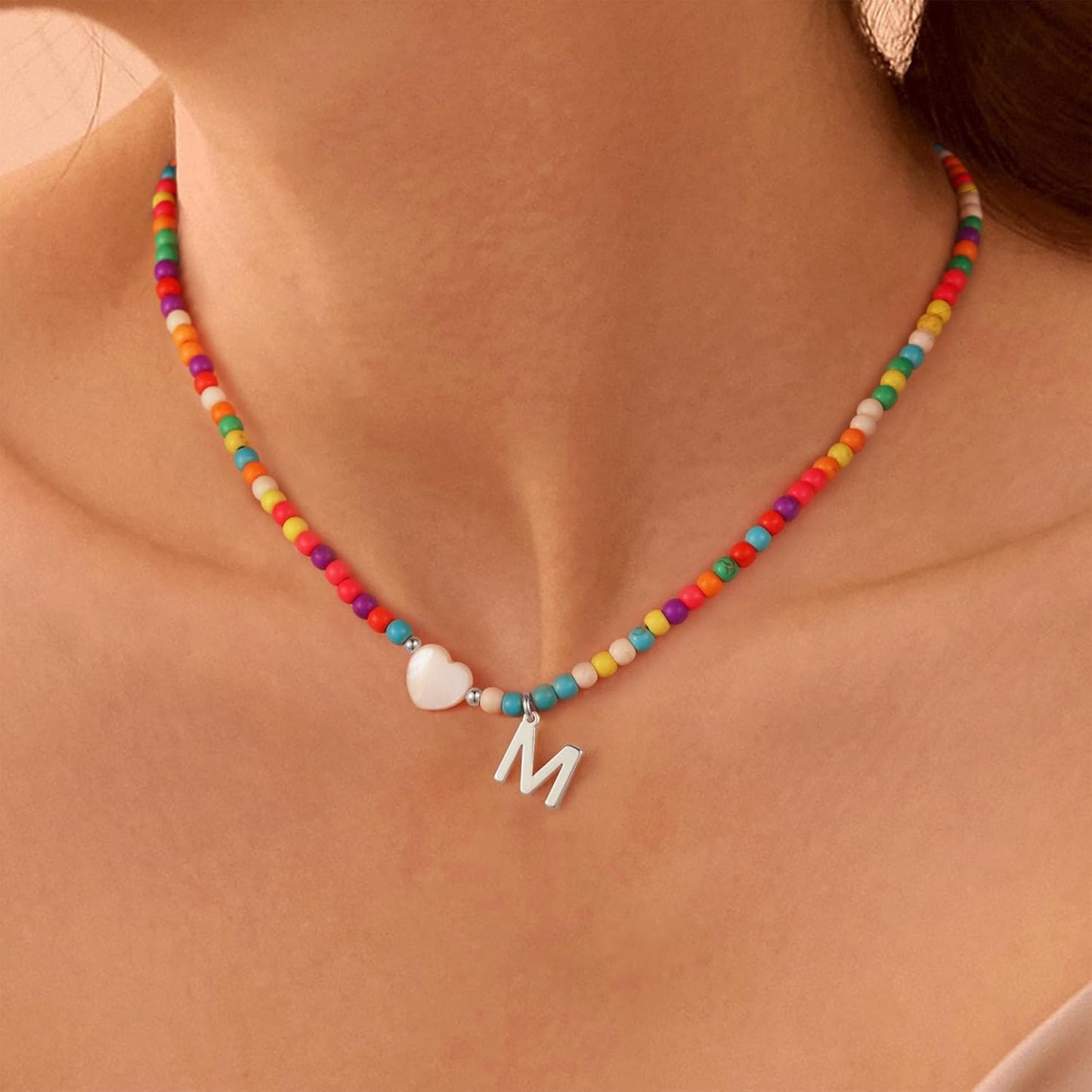 Ursteel Stocking Stuffers for Teen Girls Women - Trendy Beaded Choker Necklace for Women Teenage Girls, Personalized Letter Initial Necklaces Christmas Gifts for Grandkids