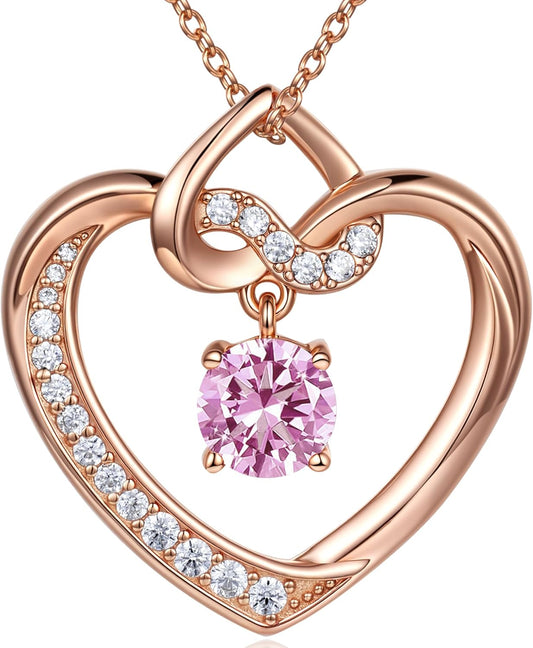 Heart Birthstone Necklaces Gifts for Women Wife, Jewelry for Women Wedding Anniversary Birthday Gifts for Wife Girlfriend Mom Christmas Valentines Gifts S925 Sterling Silver