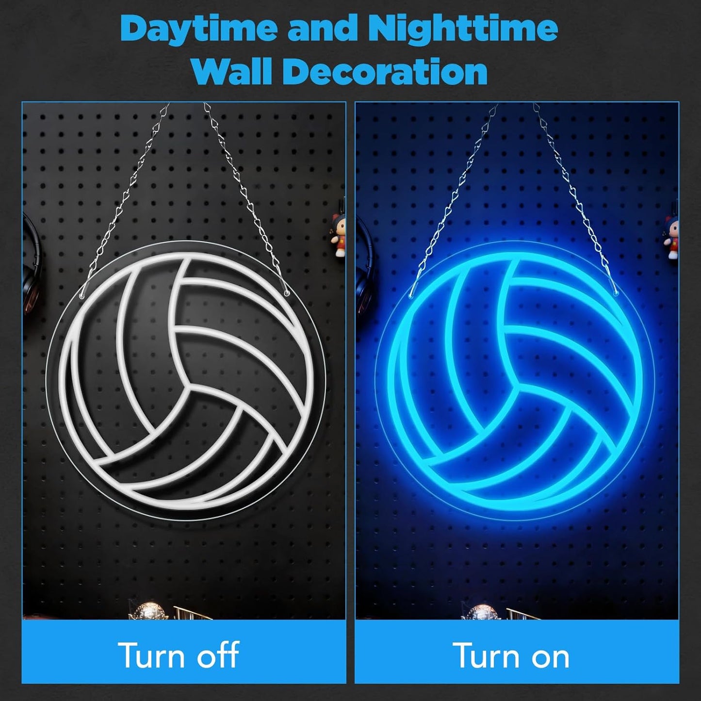 Volleyball Neon Sign, LED Volleyball Neon Light Sign for Wall Decor, Dimmable USB-Powered with ON/OFF Switch for Bedroom, Living Room, Game Room, Club, Kids' Holiday Gifts
