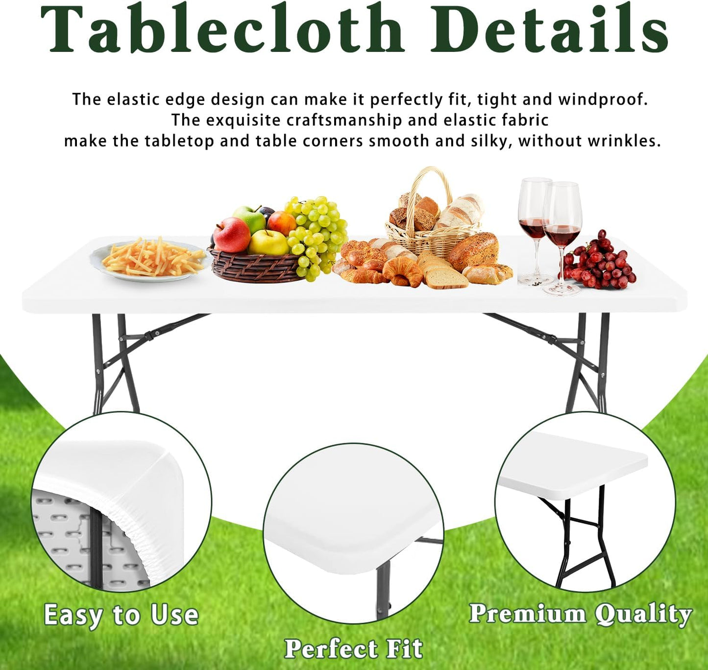 10 Pack Picnic Table Cover Fitted Tablecloths 6 Foot Rectangle Tables Elastic Waterproof Stretch Washable Patio Folding Outdoor Spandex Table Cloth for Camping Banquet and Parties (White,30" x 72")