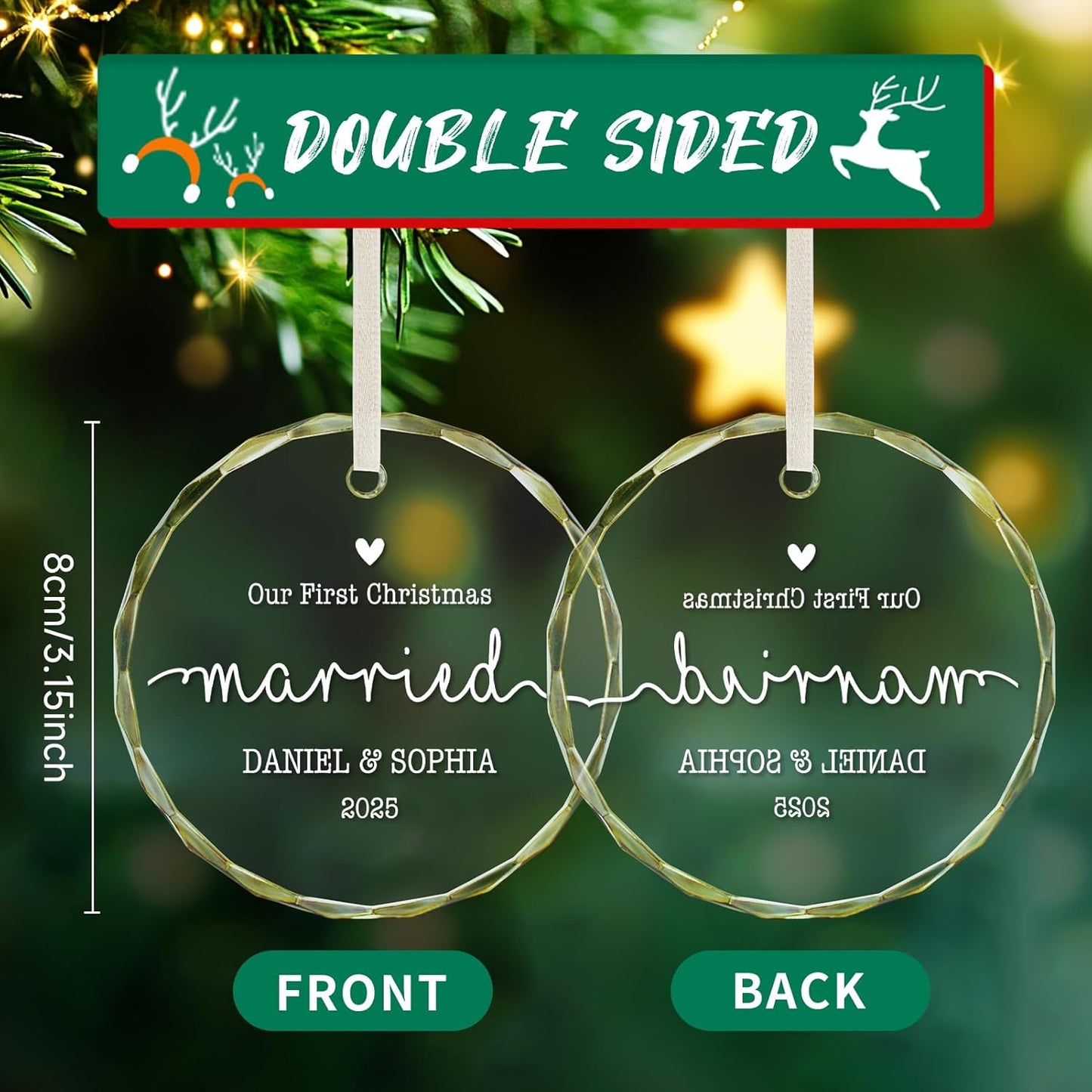 Personalized First Christmas Married Ornament 2025, Custom Engaged Christmas Ornaments with Names, Customized Wedding Engagement Gifts for Newlywed Couples Him Her