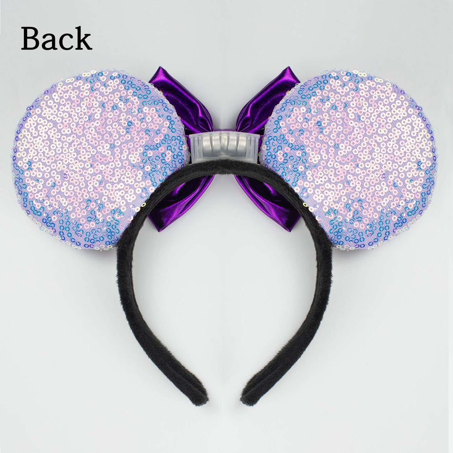 LED Mouse Ear Light Up Headband, Sequin Purple Bow Hairband, Flash Glowing Party Decoration Headwear Hair Accessories for Women Girls