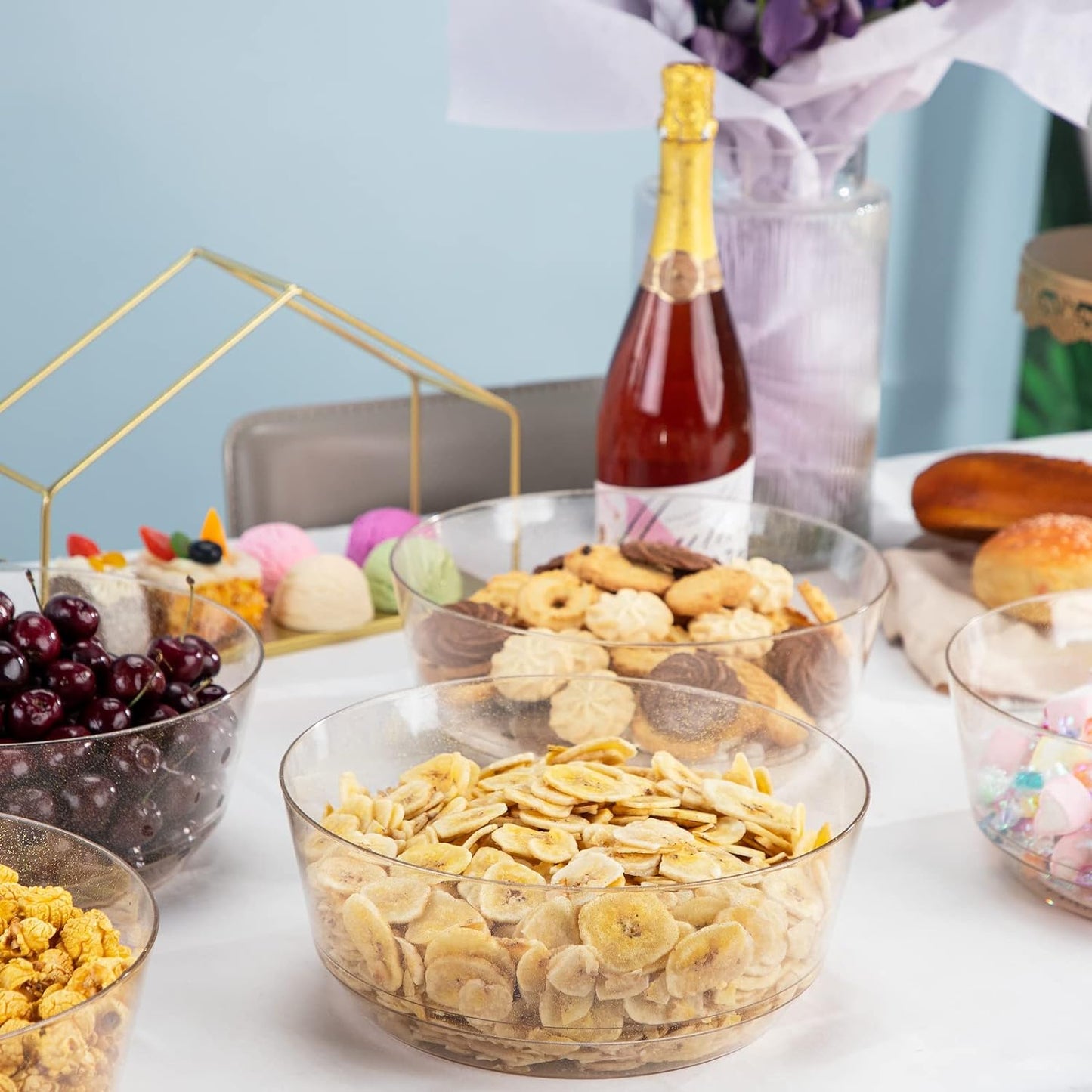 Hioasis 8 Pack Plastic Serving Bowls 128oz Gold Glitter Plastic Bowls Heavy Duty Disposable Serving Bowls for Party Snack & Salad & Candy & Bar Buffet