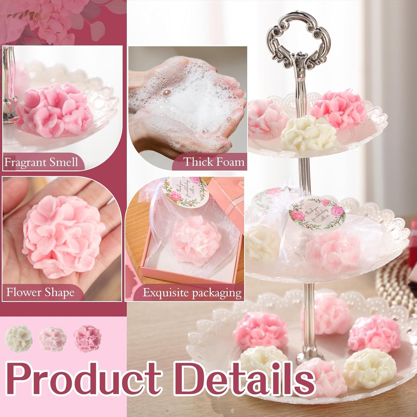 Demissle 24 Set Flower Mini Soaps for Guests Flower Soap Wedding Handmade Gift Favors Fancy Decorative with Thank You Tags for Wedding Bridal Guest Gift Party Favor(Hydrangea)