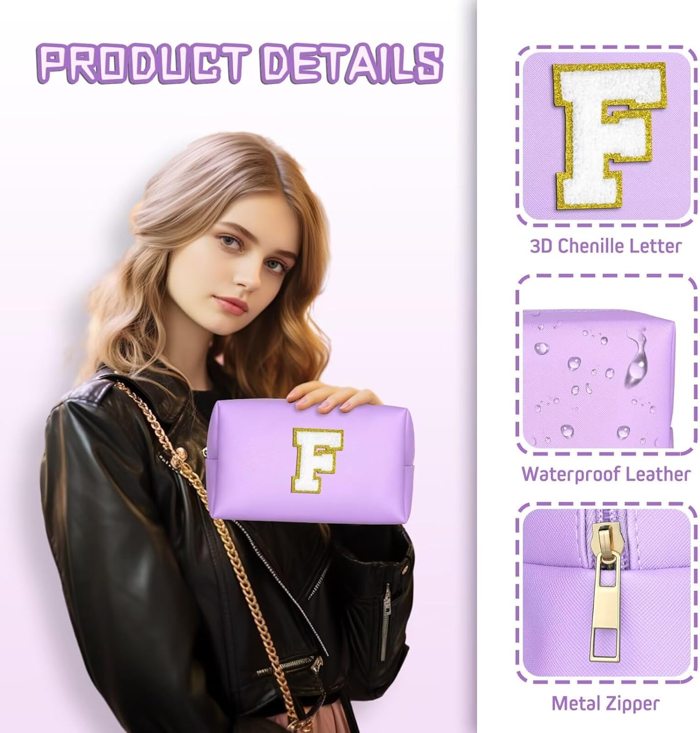 TOPEAST Preppy Stuff Cute Makeup Bag Small Cosmetic Bag Travel Toiletry Bag, Personalized Birthday Wedding Gifts for Mom Teacher Friends Bridesmaids, Preppy Travel Stuff for Girls (Purple N)