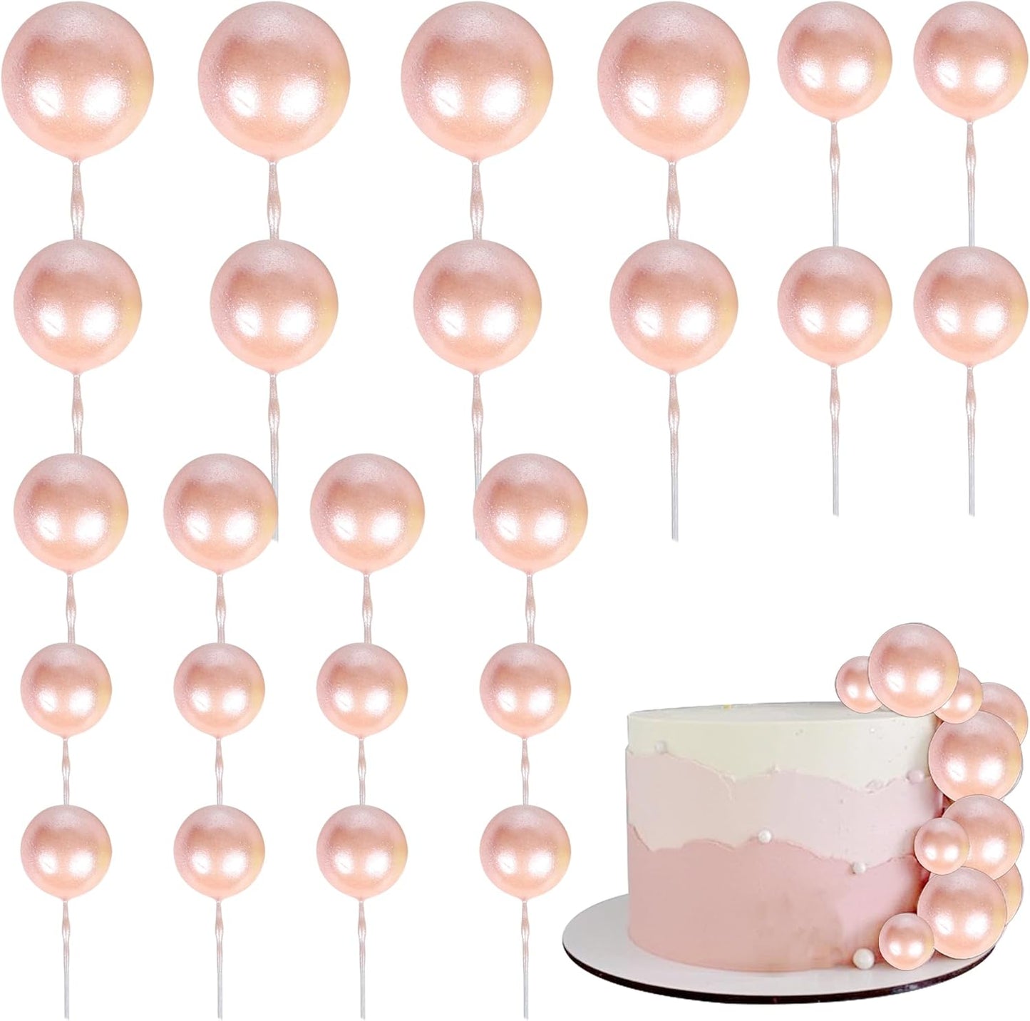 Rsstarxi 30 PCS Mini Balloons Cake Topper - DIY Insert Foam Balls Pick for Wedding, Anniversary, Birthday Party Decorations - Rose Gold