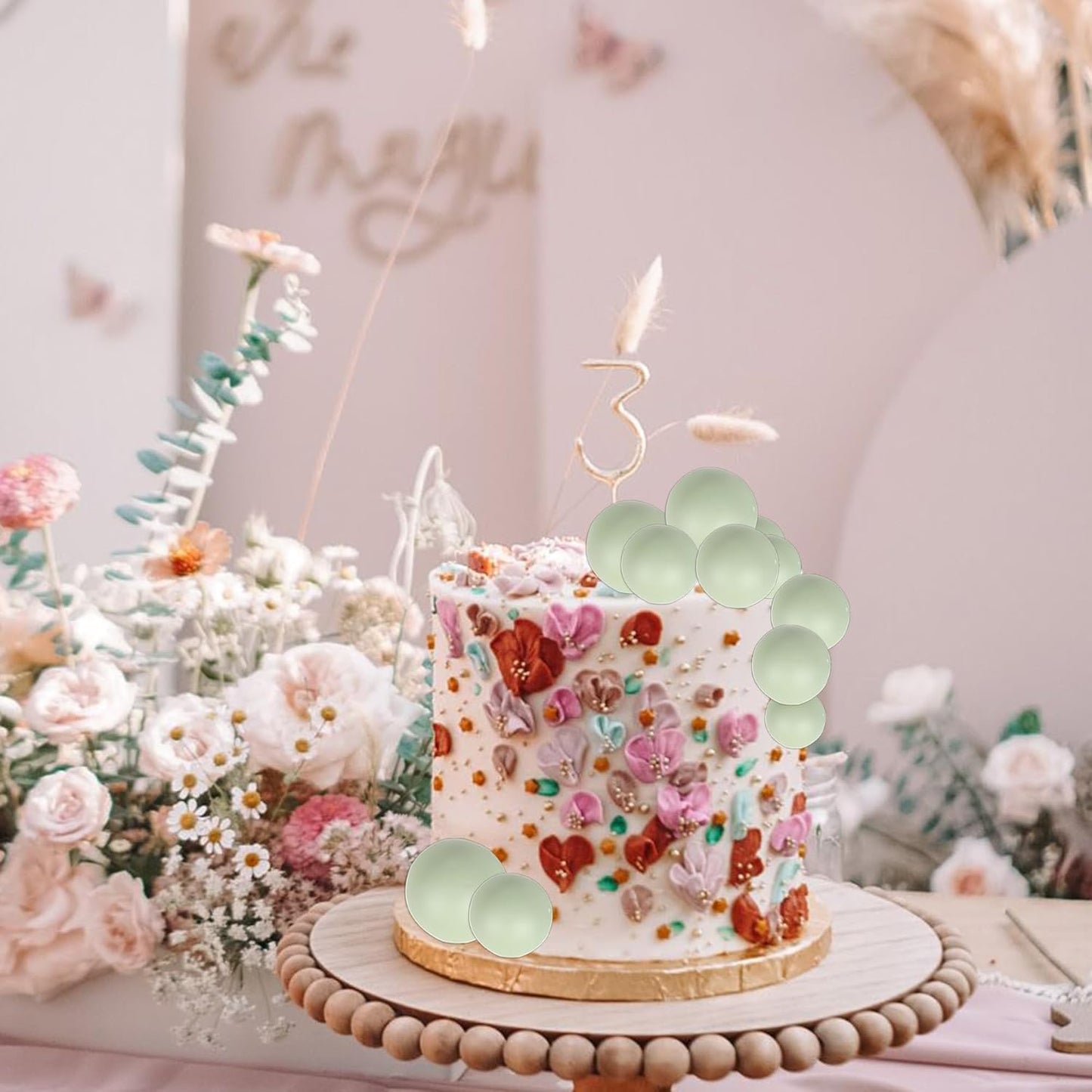 24 PCS Ball Cake Toppers Balls Cupcake Toppers Insert Foam Ball Shaped Cake Picks Mini Balloon Cake Decoration for Wedding Baby Shower Birthday Party Cake Decorations Supplies Matcha Green