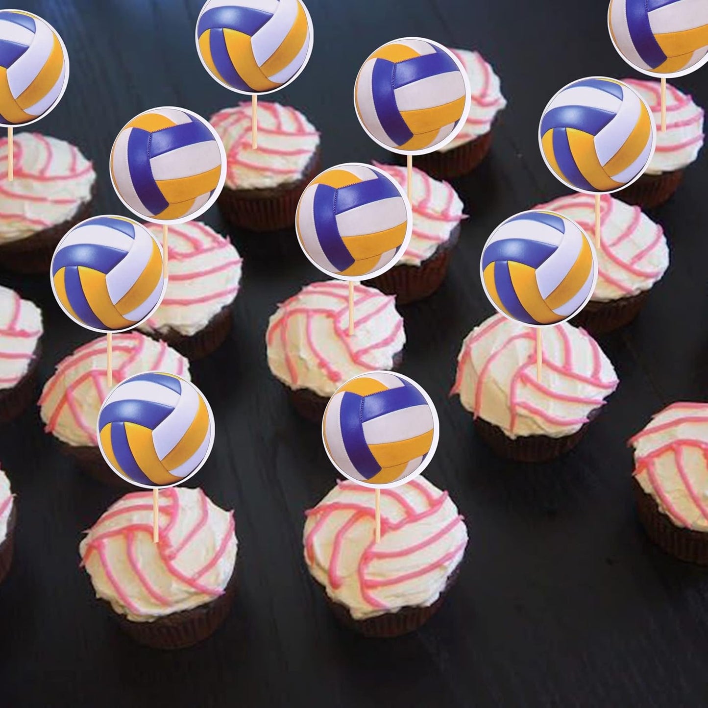 36 PCS Volleyball Cupcake Toppers Volleyball Game Player Sports Ball Cupcake Picks for Volleyball Theme Baby Shower Kids Birthday Party Cake Decorations Supplies