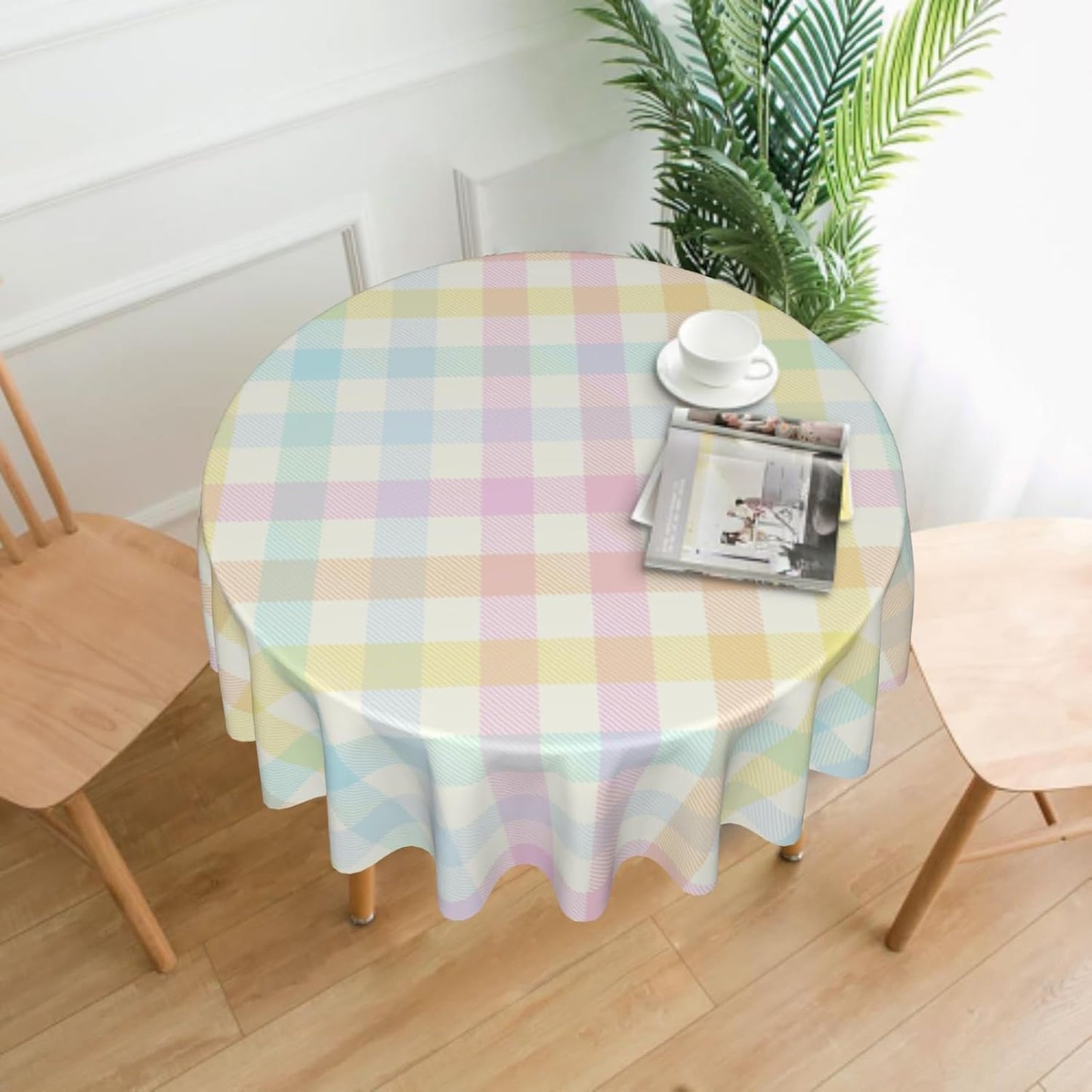 Giwawa 60in Easter Plaids Round Tablecloth Colorful Spring Checkered Circle Table Cover for Kitchen Dining Heat Stain Resistant Washable Table Cloth for Picnic Party Indoor Outdoor Decor
