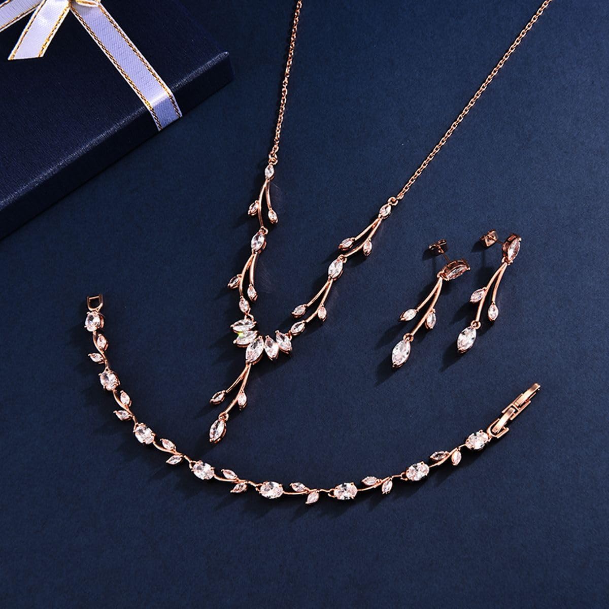 GULICX Jewelry Set for Womens, Rhinestone Necklace and Earrings Bracelet Set, Wedding Party Prom Jewelry Set for Brides Bridesmaid