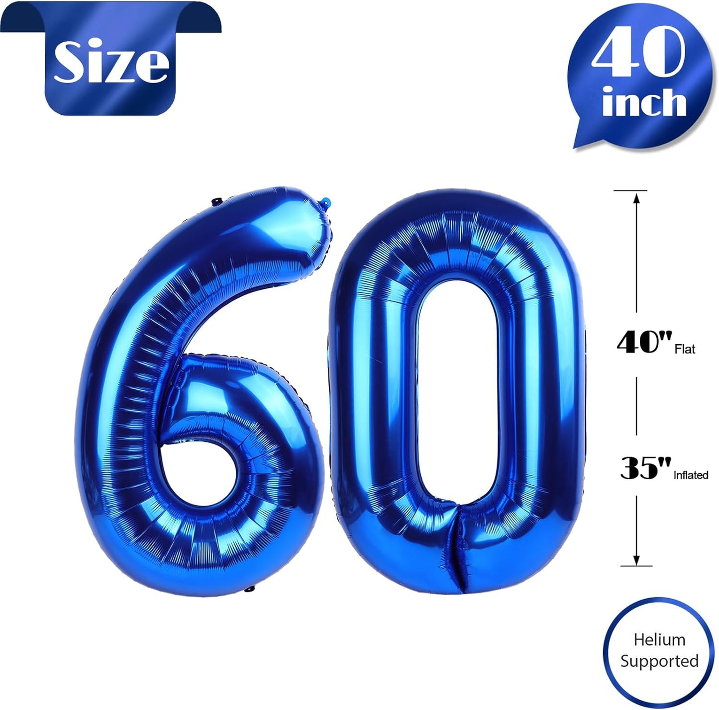 Navy Blue Number 60 Balloon 40 inch, 60 Number Balloons, 60th Navy Blue Birthday Decorations, 60 Year Old Women Men Blue Party Supplies
