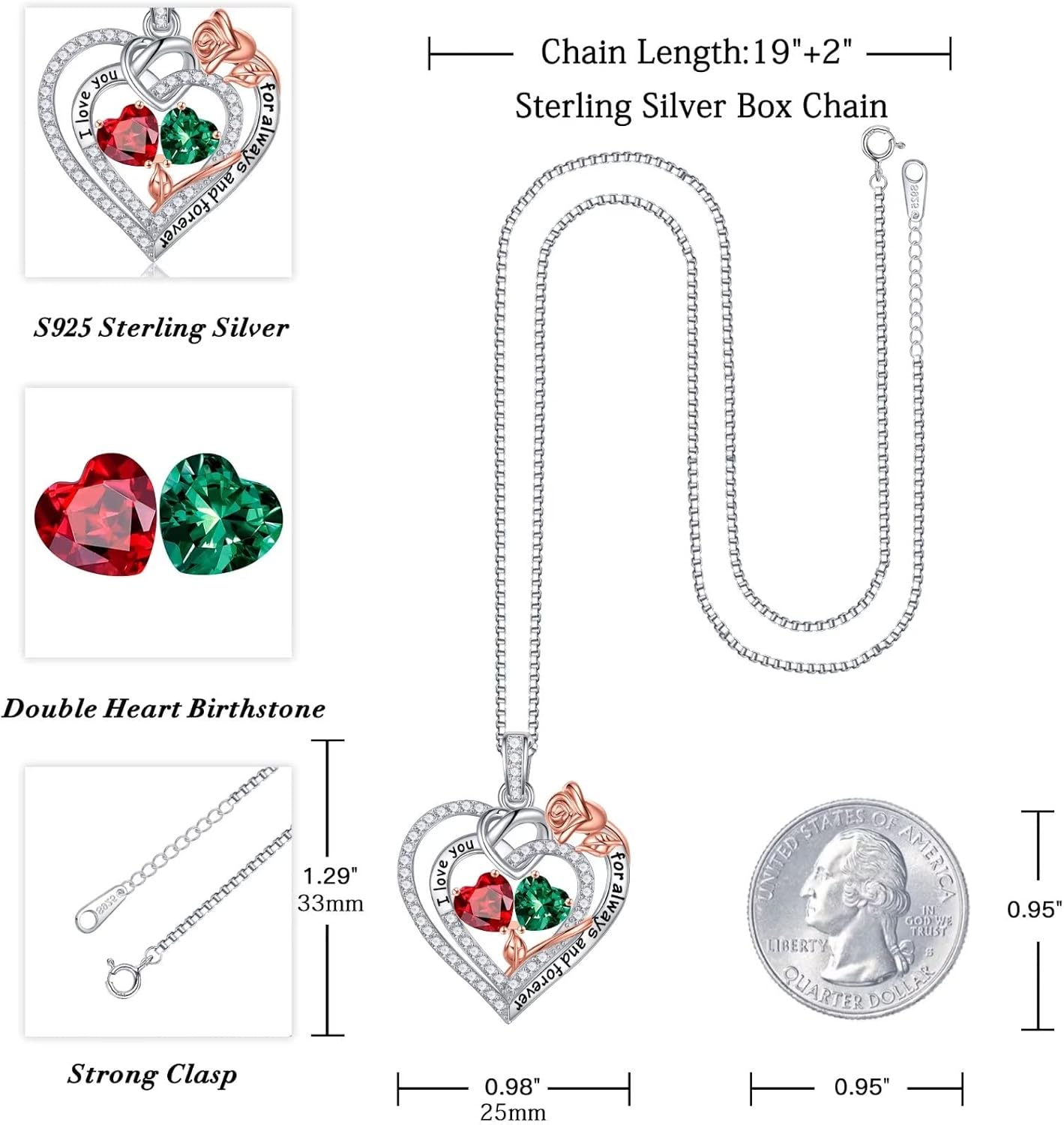 Iefil Christmas Gifts for Wife Women - 925 Sterling Silver Double Birthstone Necklace, Anniversary Birthday Gifts for Women, Jewelry Gift for Wife Girlfriend Mom Her