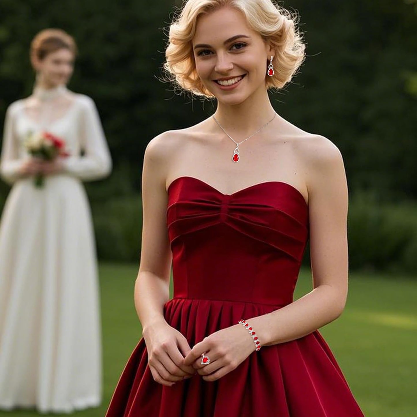 BriLove Wedding Jewelry Set for Women Bride Bridesmaid, Gorgeous Cubic Zirconia Teardrop Necklace Earrings Bracelet Adjustable Ring Jewelry Gift for Birthday/Anniversary/Mother’s Day