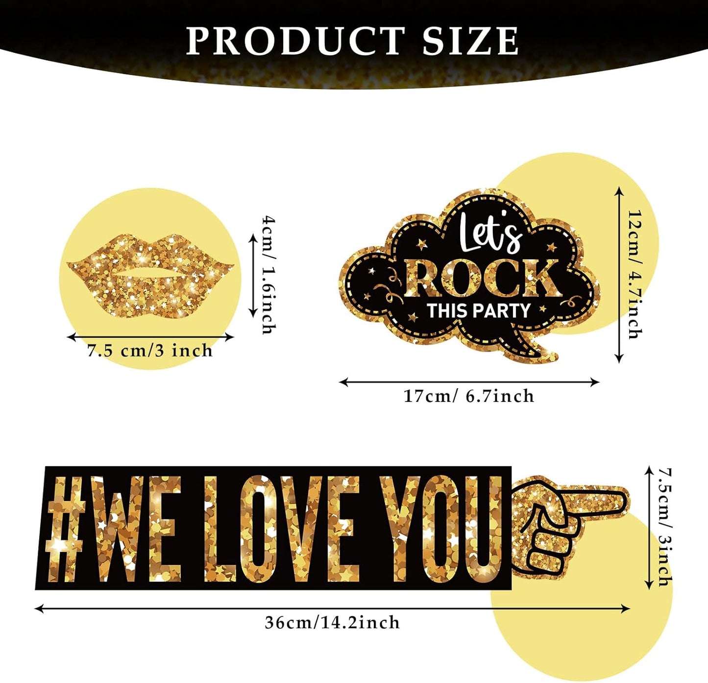 Outus 36 Pcs Birthday Photo Booth Props Kit Happy Birthday Graduation Wedding Party Favors Supplies Bday Party Decor 40th- 50th-60th Photobooth Funny Cute Holiday Selfie Supplies(Gold and Black)