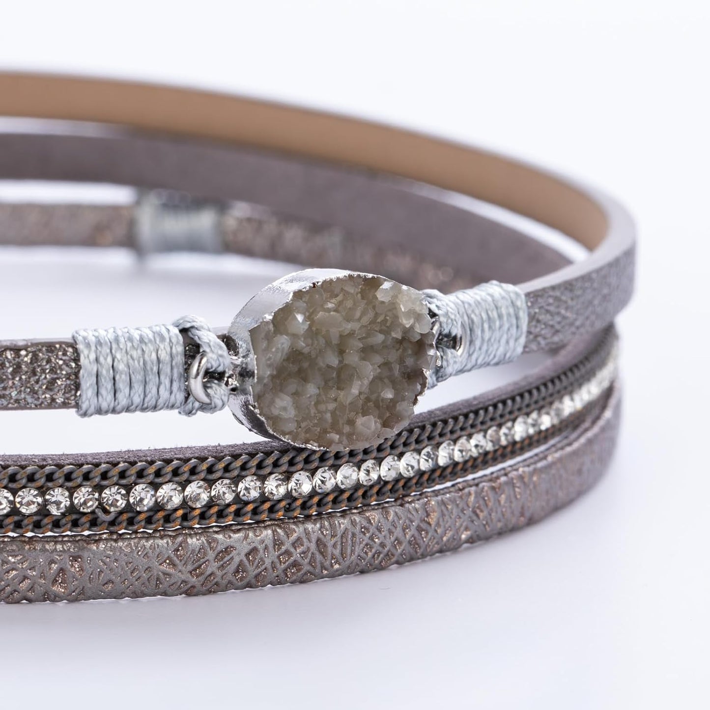 FANCY SHINY Leather Wrap Bracelet Boho Cuff Bangle Bracelets Crystal Bead Bracelet with Magnetic Clasp Jewelry Gifts for Women