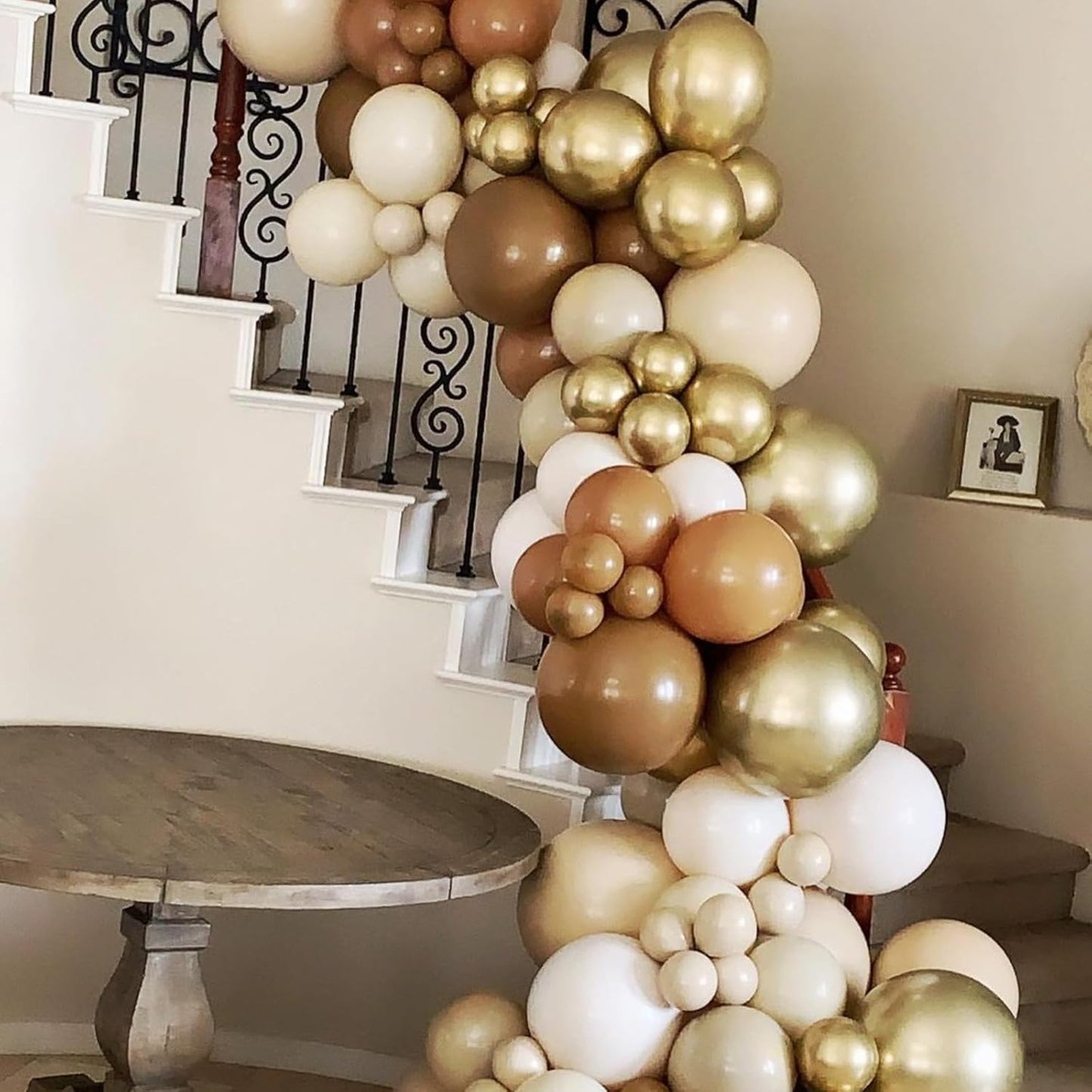 Brown and Gold Balloons, 60PCS 12 Inch Brown Sand White and Nude Balloon Set with Metallic Gold Confetti Balloons, Latex Helium Balloon for Birthday Wedding Graduation Anniversary Party Decorations