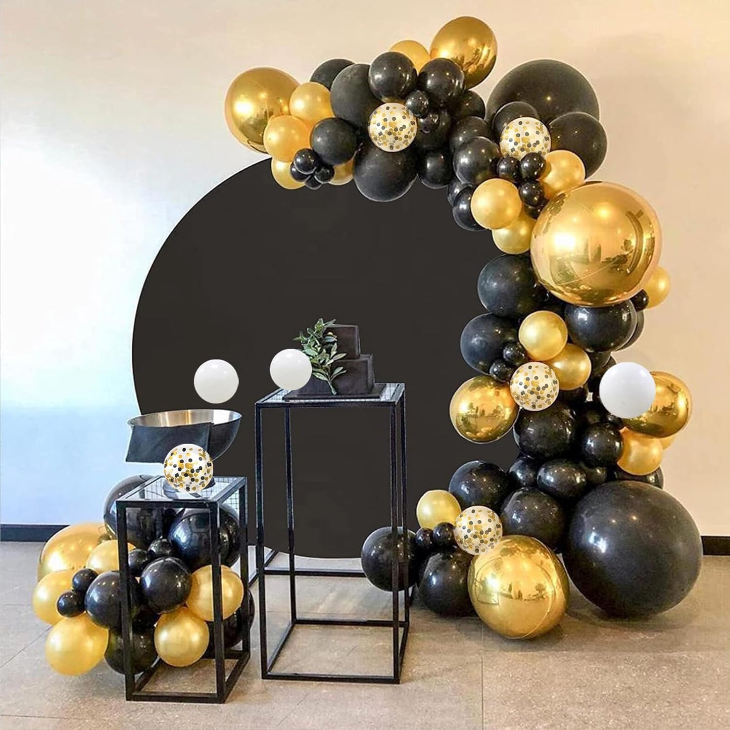 CANREVEL 50pcs 12 Inches Black Gold Confetti Balloons Kit, Metallic Gold and Black White Party Balloons with Ribbons for Birthday, Baby Shower, Graduation, New Year Decorations