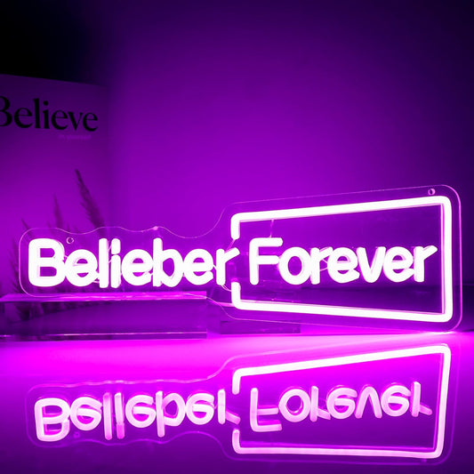 Belieber Forever Neon Sign - LED Wall Light for Bedroom, Dorm, Party Decor, Pop Star Fan Art Gift