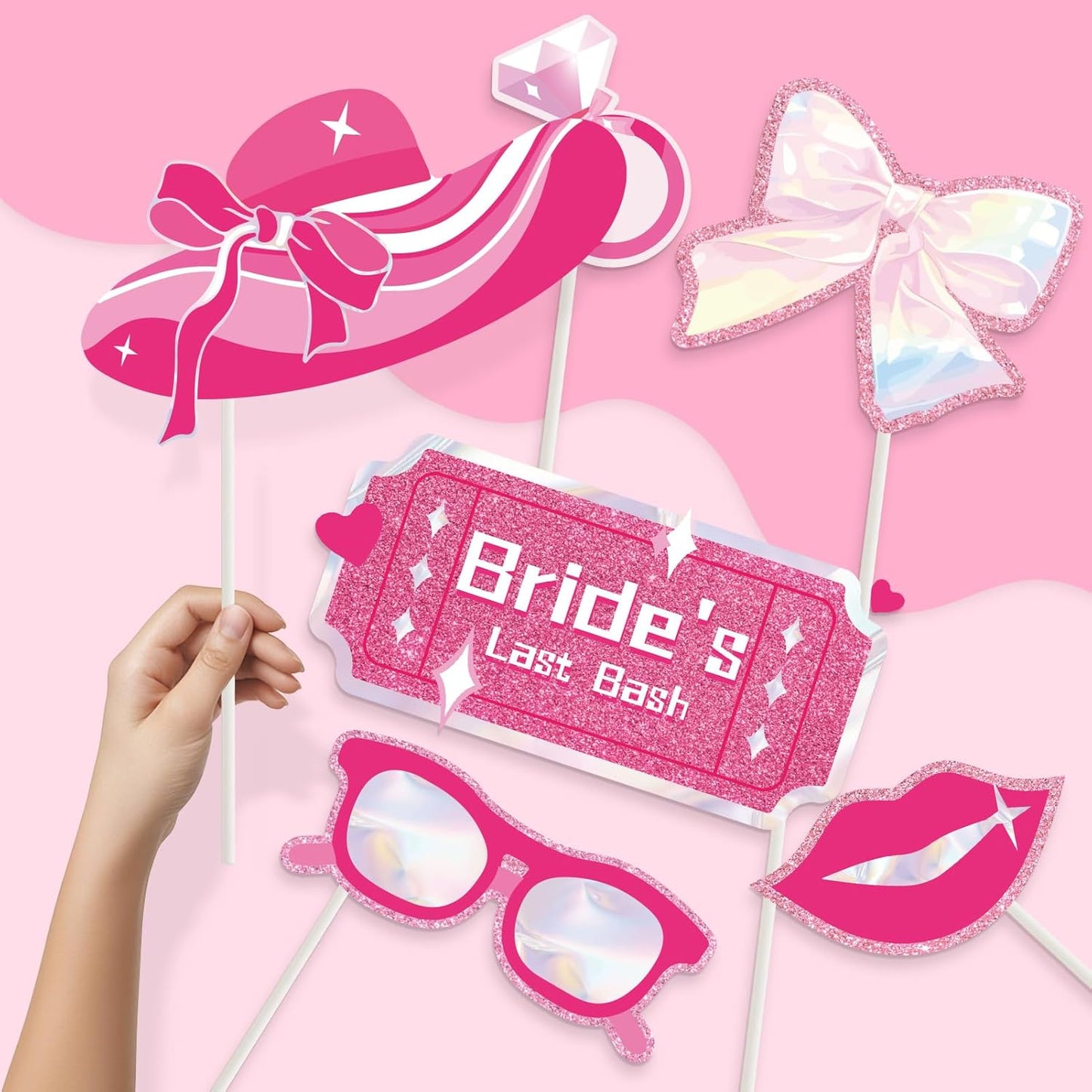 SUNBEAUTY 36 Pcs Bachelorette Photo Booth Props Pink Girls Birthday Decorations Photo Props for Wedding Bridal Shower Bachelorette Party Supplies