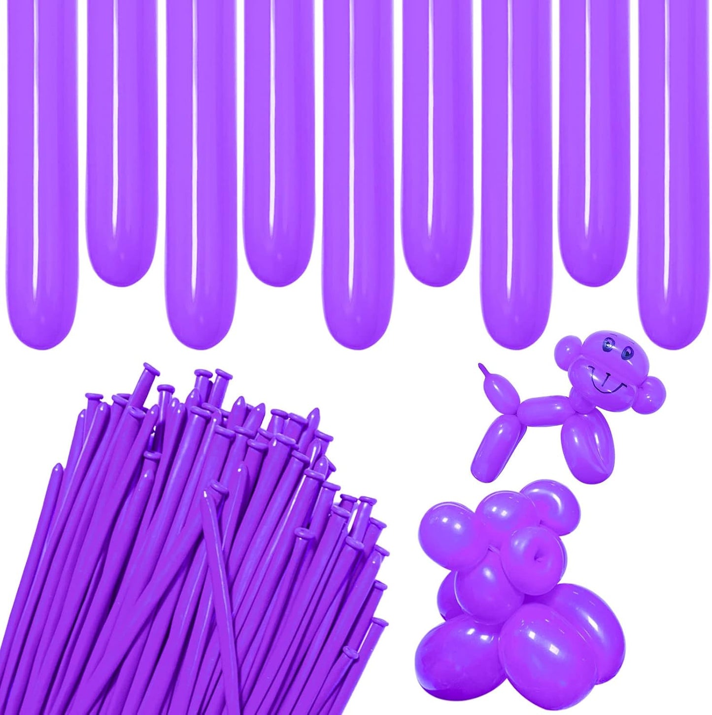 Purple 260 Long Skinny Twisting Animal Balloons, Rainbow Balloons for Animal Shapes Carnival Festival Party Supplies 100pcs