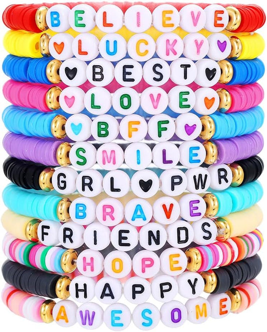 Friendship Bracelets Boho Stackable Bracelets for Women Surfer Heishi Clay Bead Bracelets Stretch Preppy Bracelets Colorful Boho Bracelets for Women