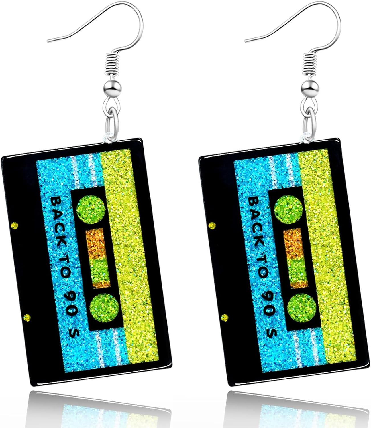 90s 80s Earrings for Women Retro Cassette Tape Earrings Acrylic Radio Tape Drop Dangle Earring for Halloween Cosplay Glow Party Music Festival Costume Accessories