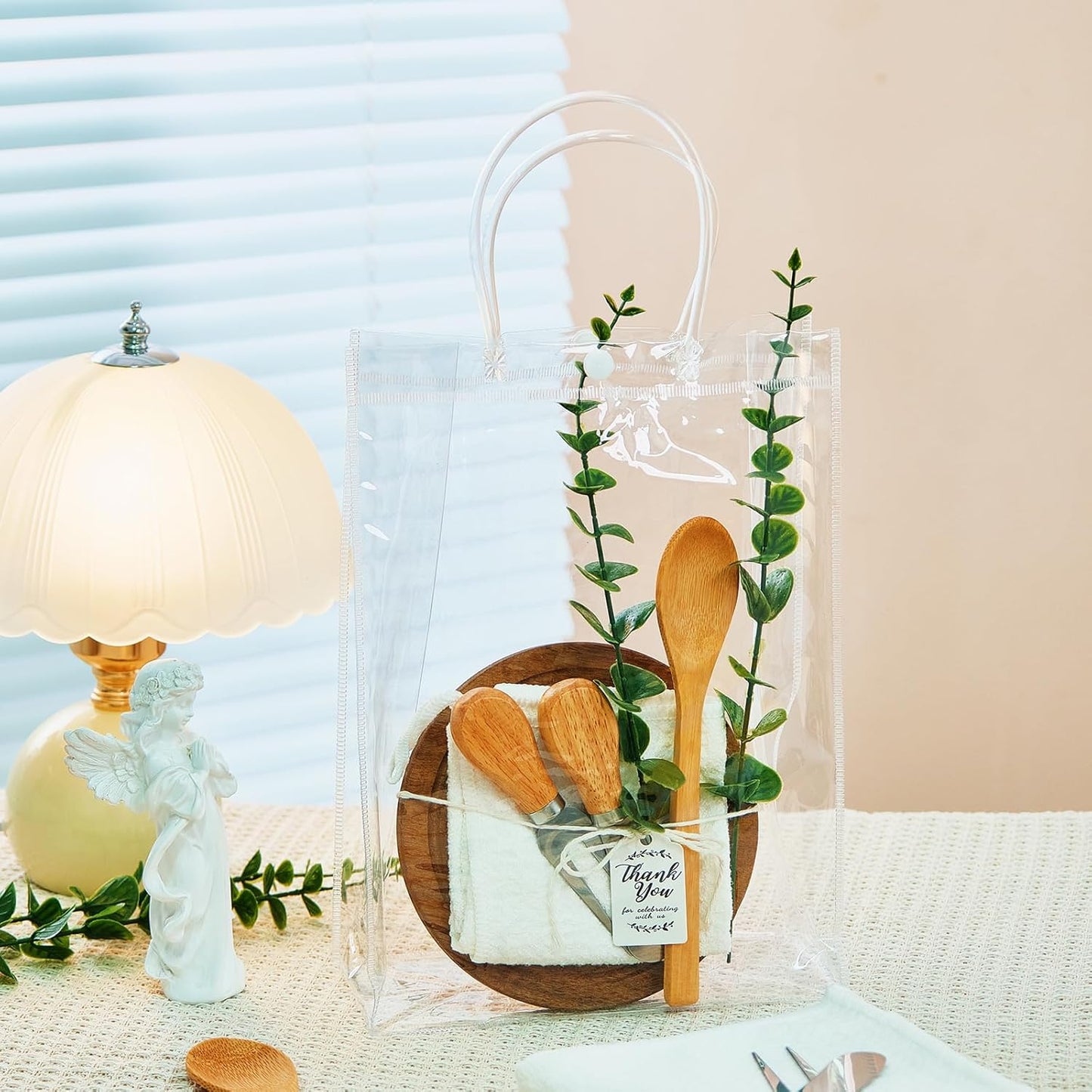 55Pcs Baby Shower Prizes for Game Winners 6 Sets Cheese Board Spoon Fork Butter Spreaders Plaid Towel Thank You Card and Gift Bags for Baby Shower Wedding Bridal Shower Favors (Round Shaped)