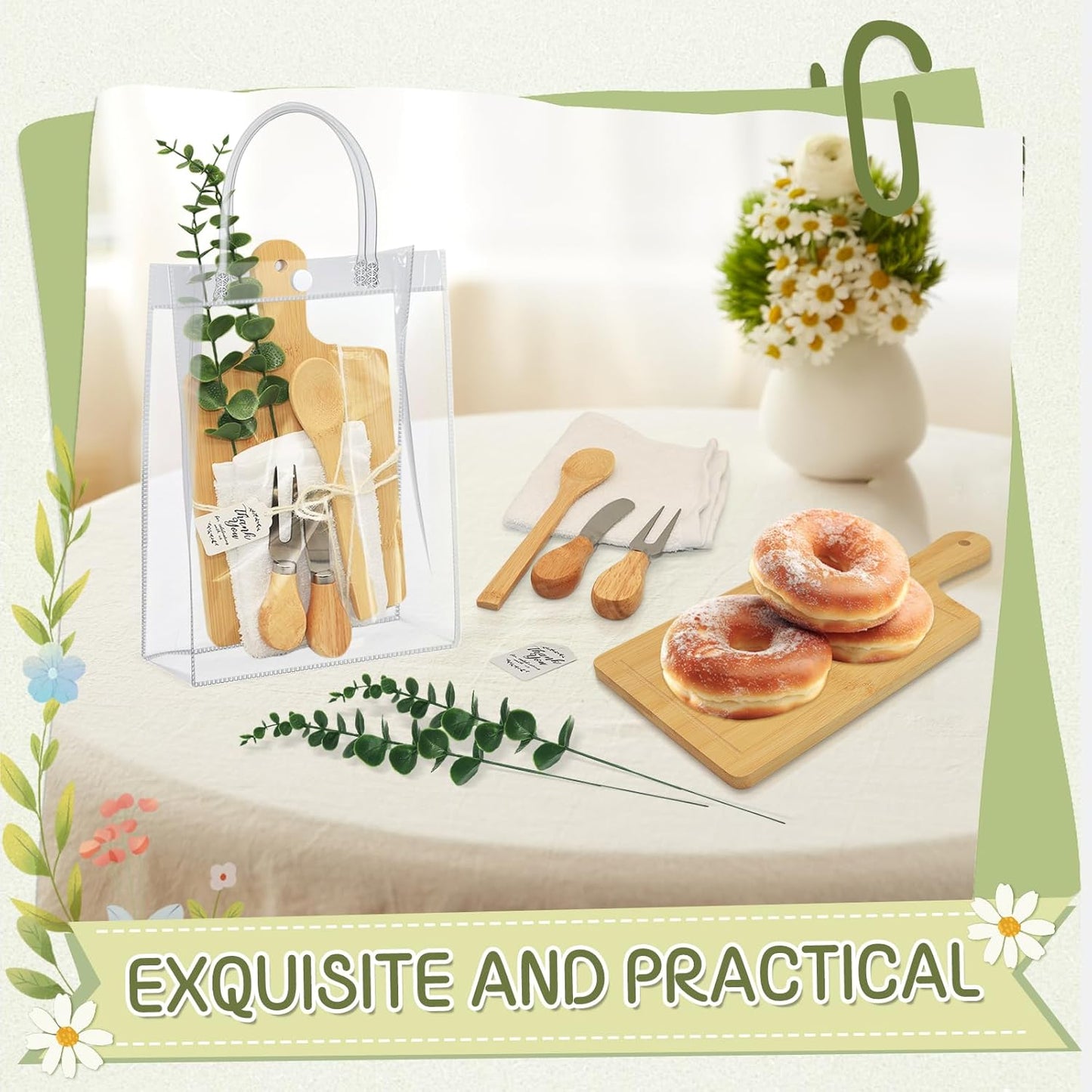 AZEAM 55Pcs Baby Shower Prizes for Game Winners, Bridal Shower Prizes with 6 Sets Square Cheese Board Spoon Fork Butter Knife Towel Card Plastic Bag Branch, Wedding Shower Favors for Guests