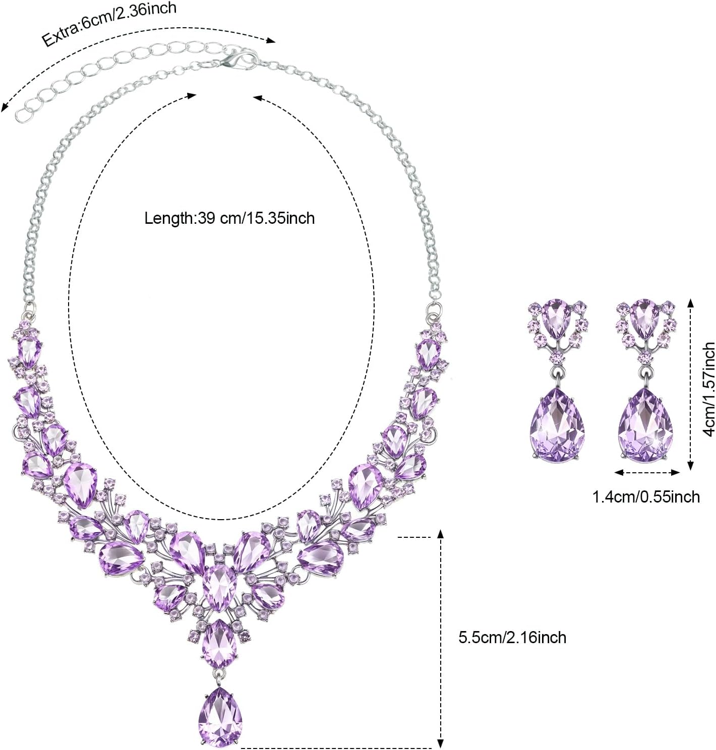 Hicarer Bridal Teardrop Cluster Crystal Jewelry Set for Women Necklace Earrings Wedding