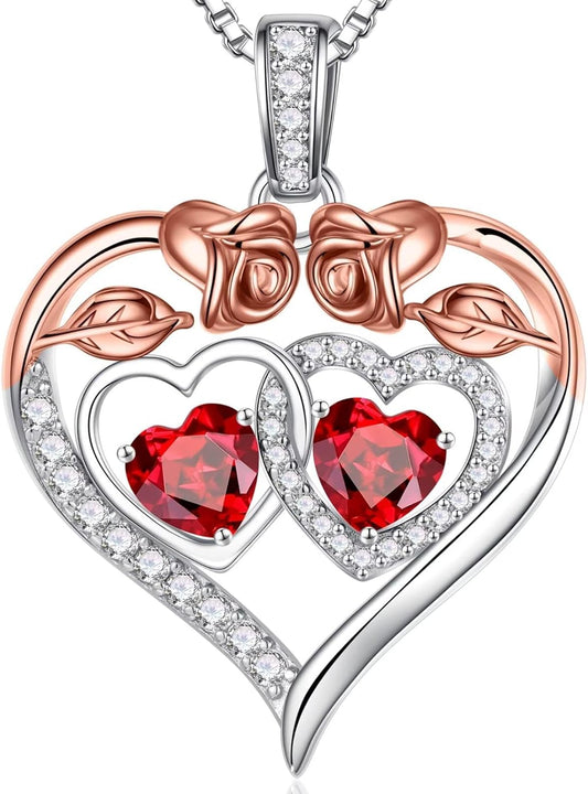 Iefil Double Birthstone Necklace Gifts for Wife Girlfriend Her Women, Birthstone Jewelry Gemstone Valentines Birthday Gifts for Her Women Wife Mom Grandma