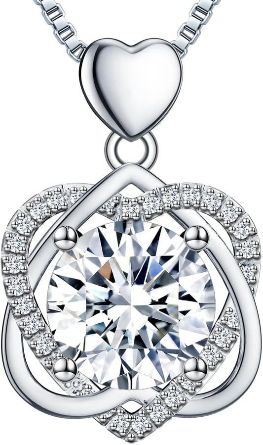 InfinityLove Heart Necklaces for Women, 5-3 Carats Moissanite, Sterling Silver Pendant Jewelry, Anniversary Birthday Gifts for Wife, Girlfriend, Daughter, Mom