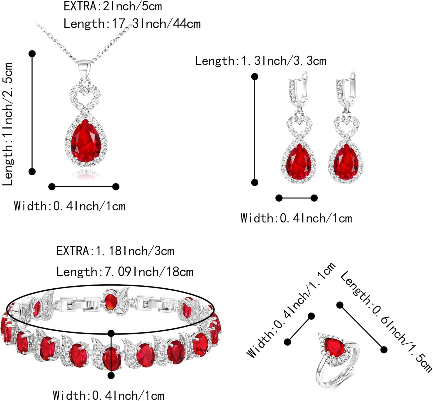 BriLove Wedding Jewelry Set for Women Bride Bridesmaid, Gorgeous Cubic Zirconia Teardrop Necklace Earrings Bracelet Adjustable Ring Jewelry Gift for Birthday/Anniversary/Mother’s Day