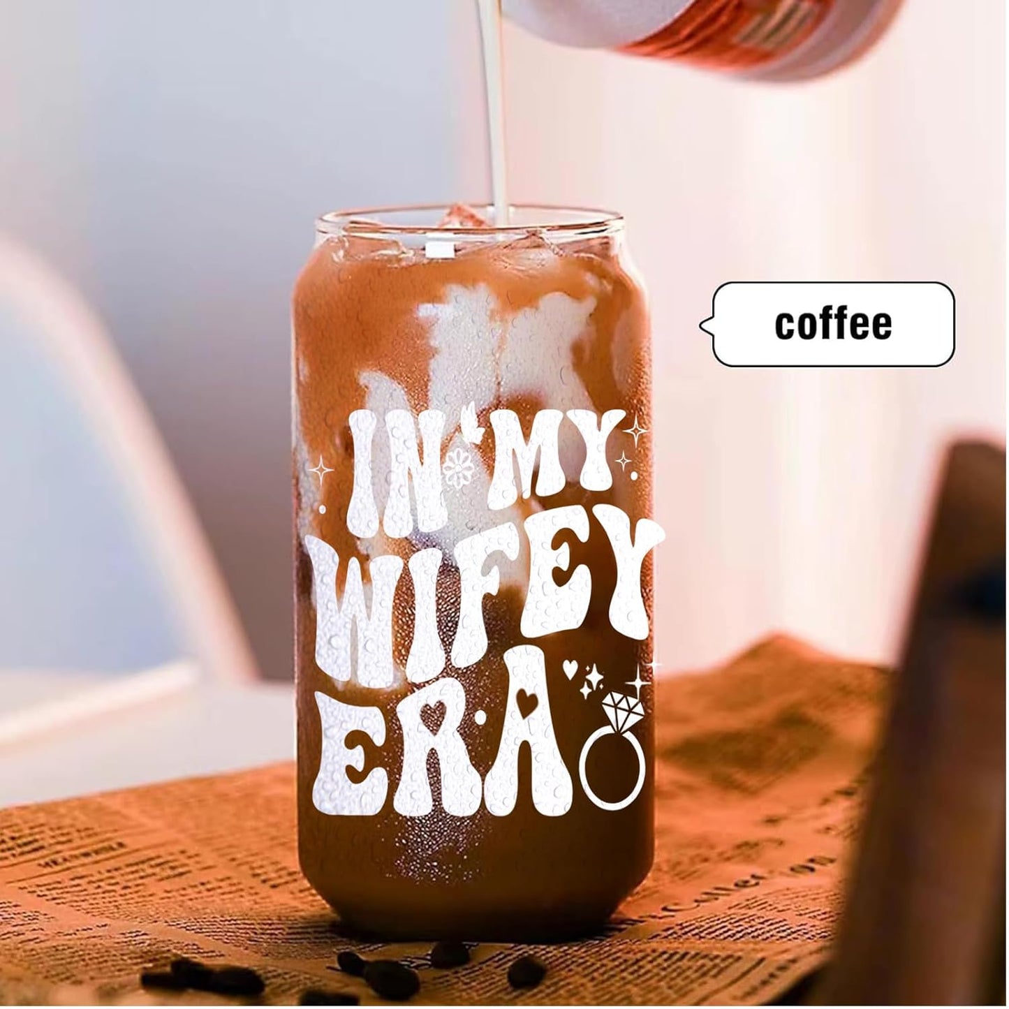 Bridal Shower Gifts Wifey Era Cup – Bridal Shower, Bachelorette,Wedding Gifts for Bride to Be, Engagement Presents for Her, 16 oz Coffee Glass with Lid & Straw