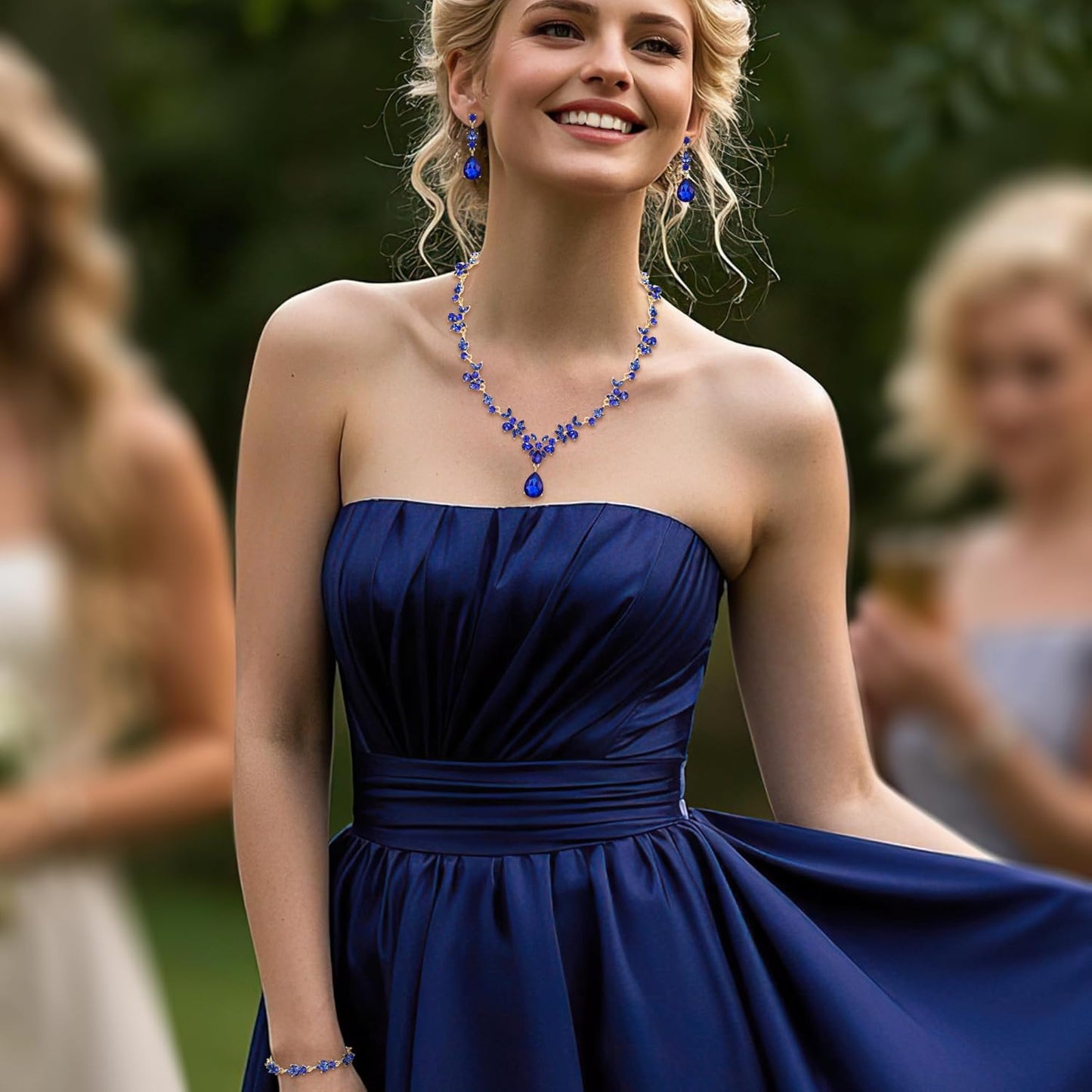 BriLove Wedding Jewelry Set for Women Bride, Y-Necklace Tennis Bracelet Dangle Earrings Crystal Teardrop Marquise Cluster for Bridal Bridesmaid