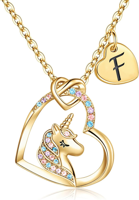 Hidepoo Stocking Stuffers for Teen Girls Kids - Colorful CZ Heart Pendant Initial Unicorn Necklaces for Girl Jewelry Birthday Gift Christmas Gifts for Grandkids Girls Kid