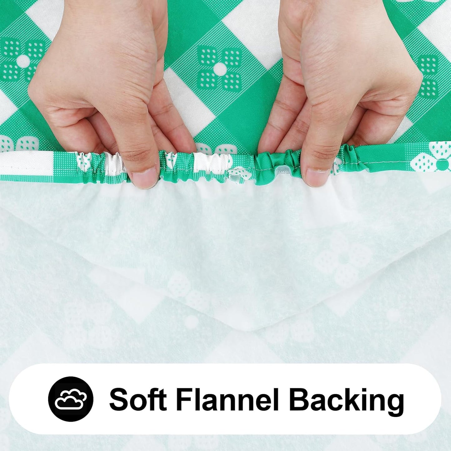 Rectangle Vinyl Table Cloth, Waterproof Elastic Fitted Tablecloth with Flannel Backing, Plastic Table Cover for Picnic, Camping, Outdoor (White & Green, 24"x48")