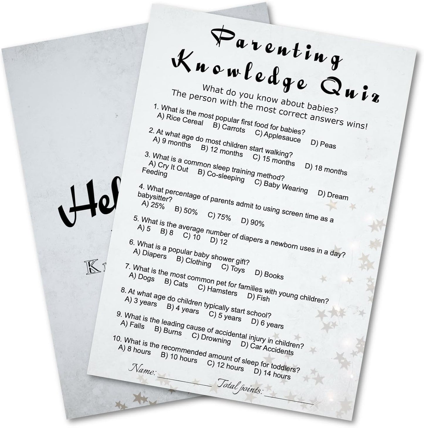 Baby Shower Parenting Knowledge Trivia Game Cards - 30 Players Minimalist Party Game Light Gray Stars Ready to Play Instant Fun Answer Keys Included 5x7 Inch (Knowledge Quiz)