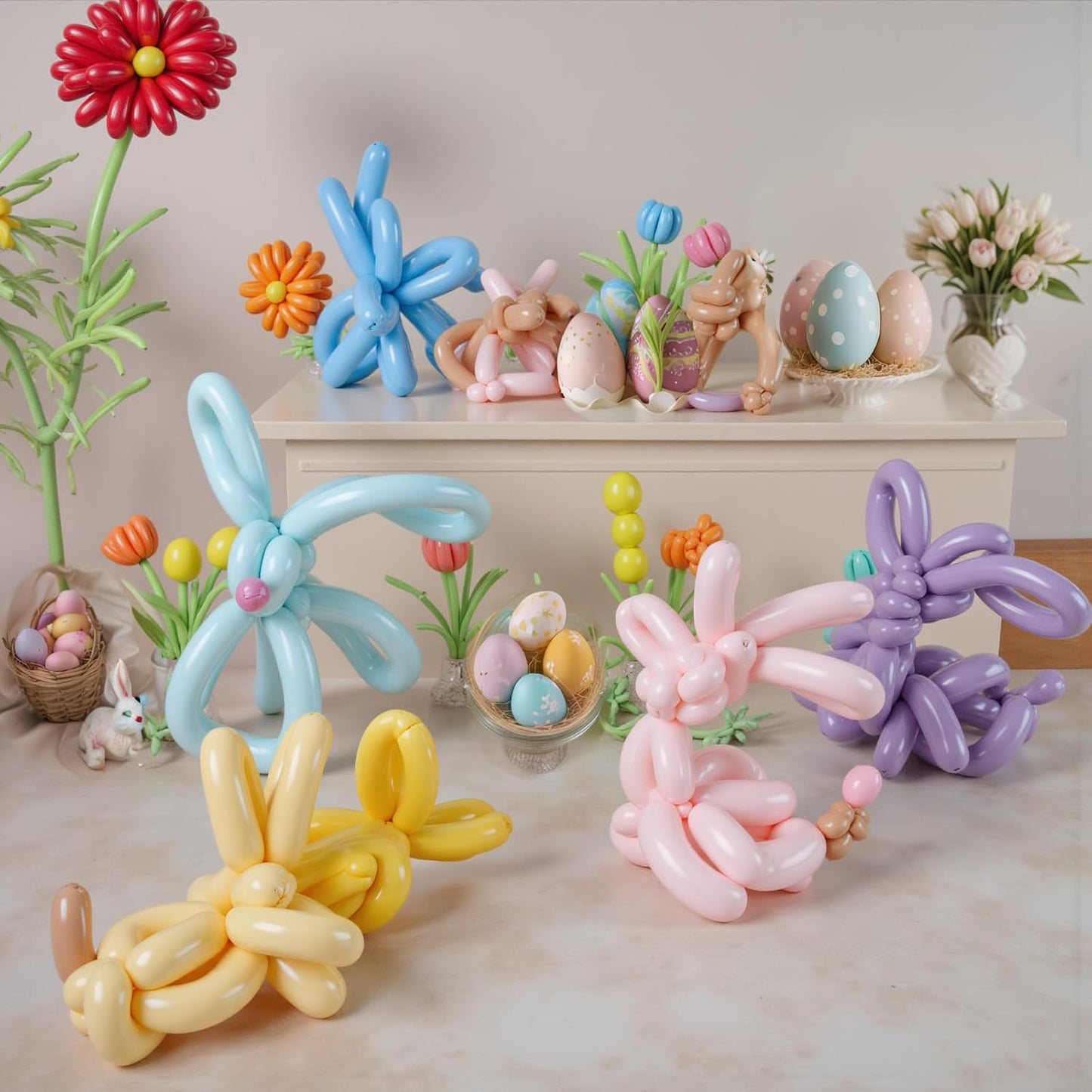 LovesTown Pink 260 Animal Balloons，100 PCS Long Latex Balloons for Animal Modeling Weddings Birthdays Festival Party Decor