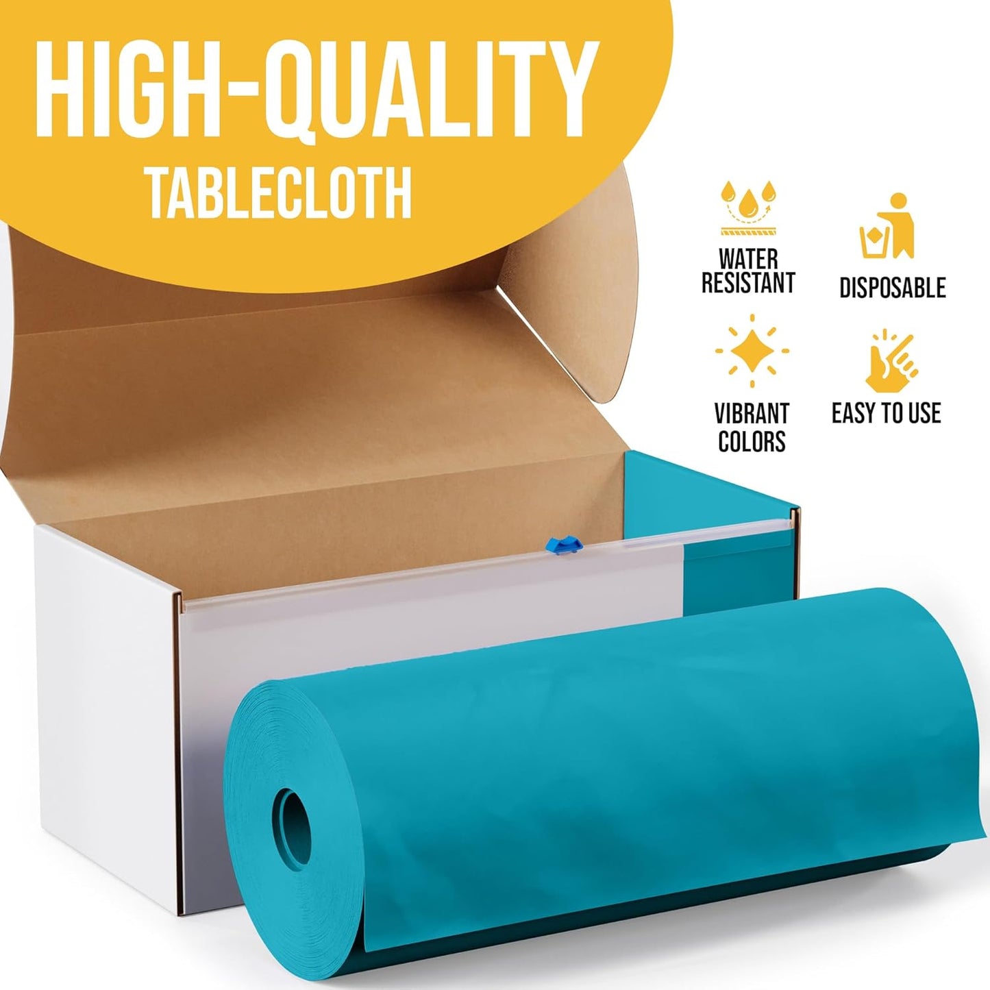 Party Solids 54 Inch X 100 Feet Turquoise Plastic Table Cover Roll in A Cut - to - Size Box with Convenient Slide Cutter. Cuts Up to 12 Rectangle 8 Feet Plastic Disposable Tablecloths