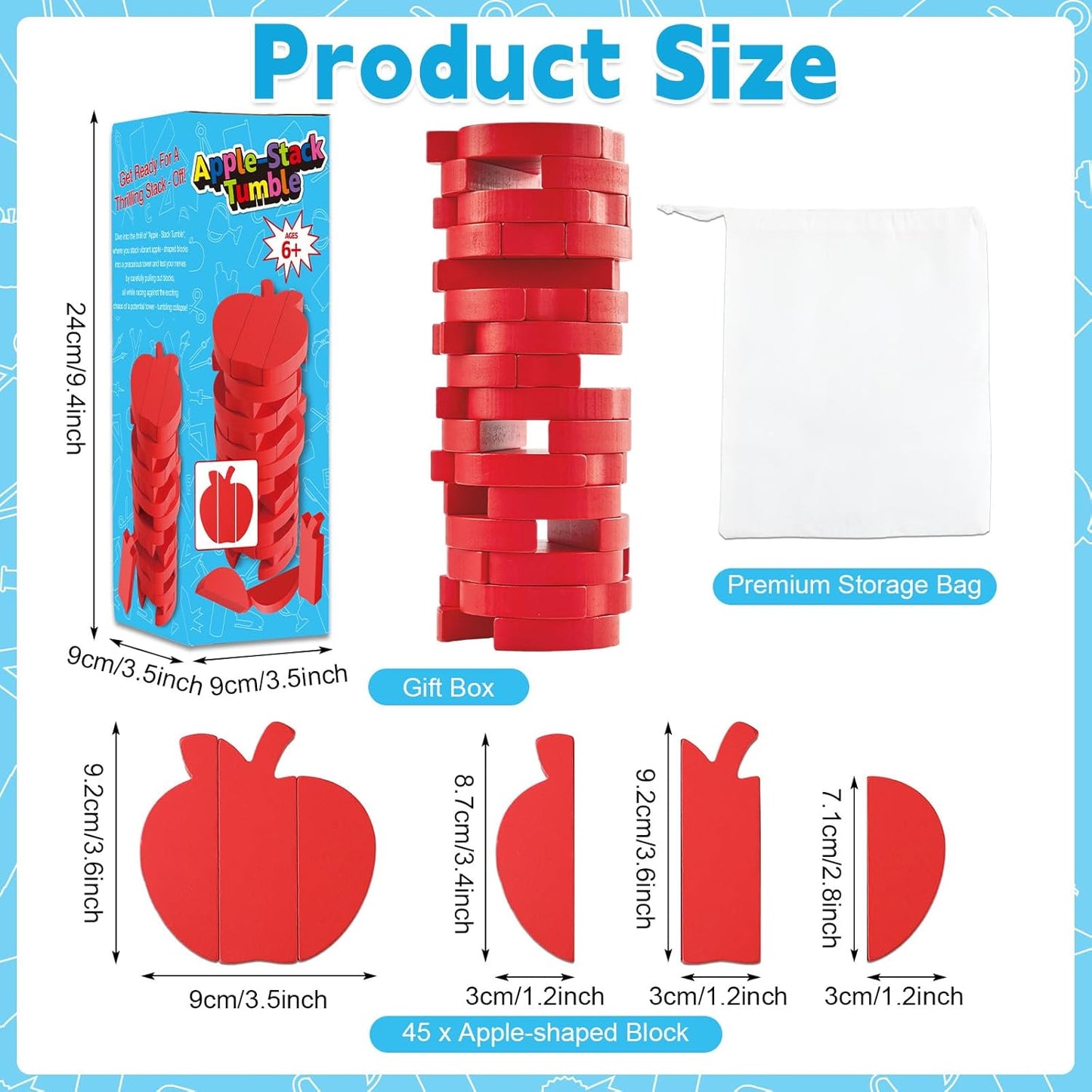 Tower Stacking Game Fall Thanksgiving Games Apple Shape Wooden Blocks Tumbling Tower and Balancing Game for Family Adults Team Indoor Building Friends Group Coworkers Games Fun Party Activities