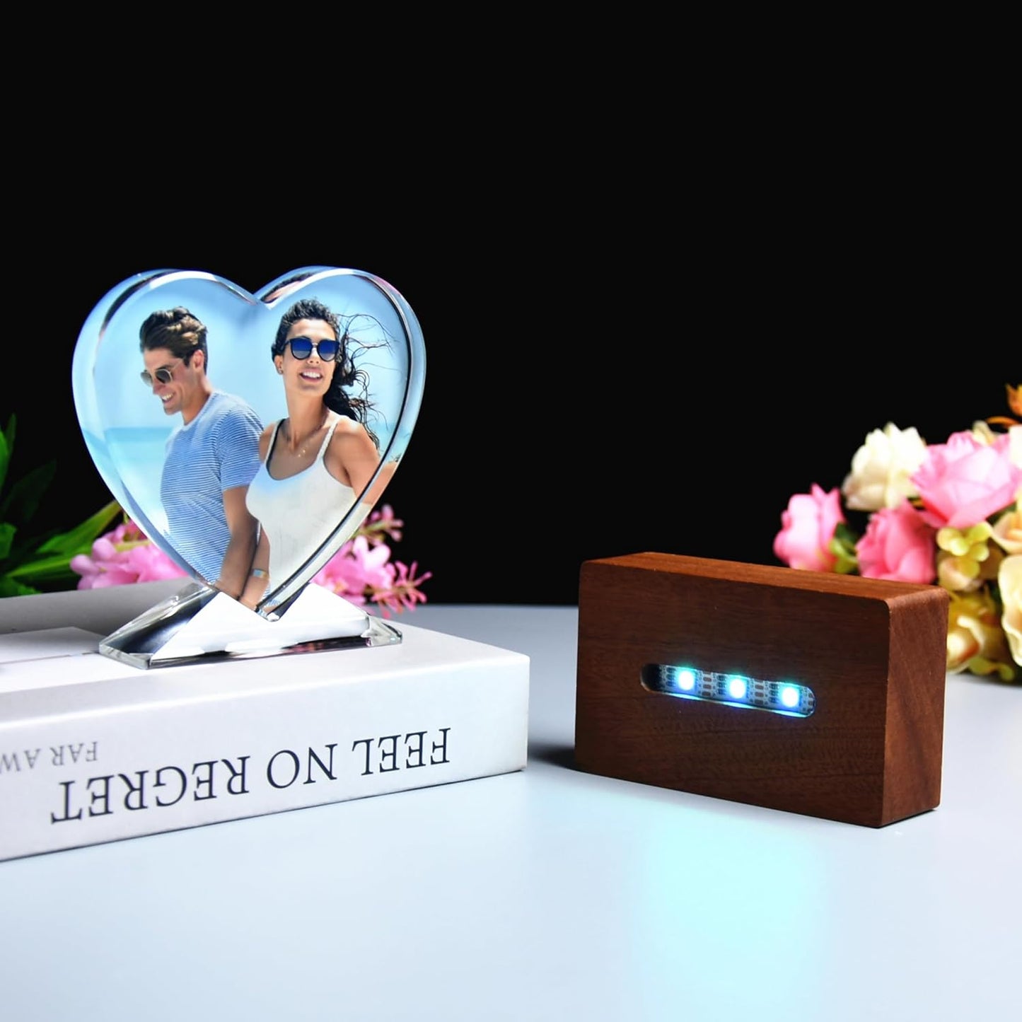 FANF&YKPY Personalized Crystal Custom Color Pictures - Heart-shaped Crystal Photo Frame, Birthdays, gift for her, Wedding Gifts, for Girlfriends, Husbands,Wife,Friends,Parents